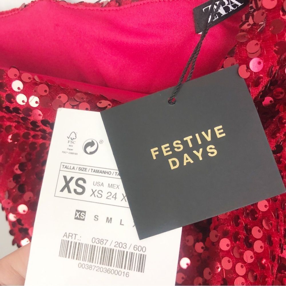 ZARA | NEW - BLOGGER FAVORITE Asymmetrical Red Sequin Dress Women’s Size X-Small - Picture 8 of 9